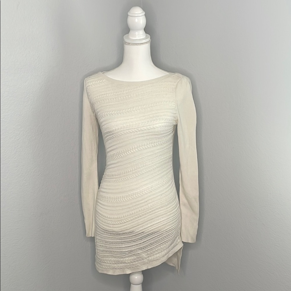 Cream Long Sleeve Asymmetrical Bodycon Dress